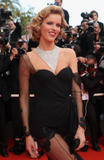 Eva Herzigova shows her legs and cleavage and small reveling black dress at Che premiere during the 61st International Cannes Film Festival