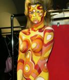 A model displays body painting